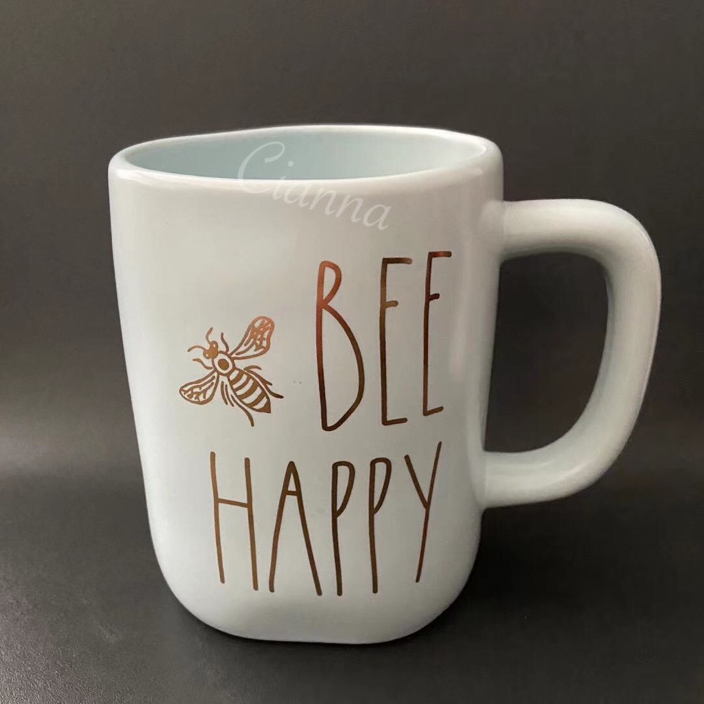 Rae Dunn Blue Bee Happy Mug